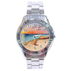 Alone On Sunset Beach Stainless Steel Watch