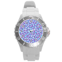 Purple Blue Cubes Plastic Sport Watch (large)