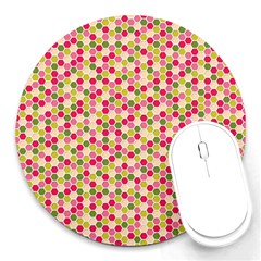 Pink Green Beehive Pattern 8  Mouse Pad (round)