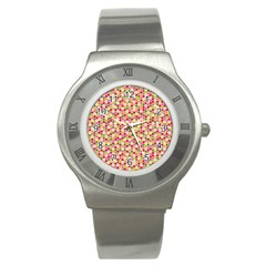 Pink Green Beehive Pattern Stainless Steel Watch (slim)