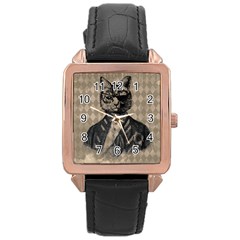 Harlequin Cat Rose Gold Leather Watch  by StuffOrSomething