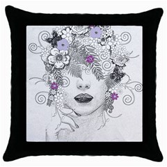 Flower Child Of Hope Black Throw Pillow Case by FunWithFibro