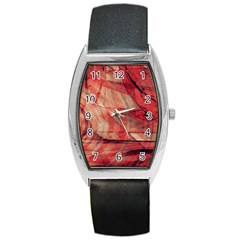 Grey And Red Tonneau Leather Watch by Zuzu