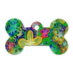 Beautiful Flower Power Batik Dog Tag Bone (one Sided)