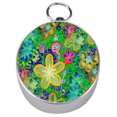 Beautiful Flower Power Batik Silver Compass by rokinronda