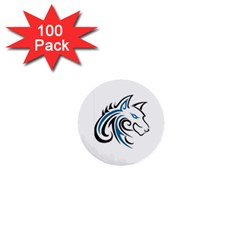 Blue And Black Wolf Head Outline Facing Right Side 1  Mini Button (100 Pack) 