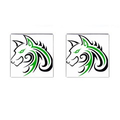 Green And Black Wolf Head Outline Facing Left Side Cufflinks (square)