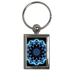 Crystal Star, Abstract Glowing Blue Mandala Key Chain (rectangle) by DianeClancy