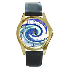 Abstract Waves Round Leather Watch (gold Rim) 