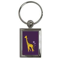 Purple Roller Skating Cute Cartoon Giraffe Key Chain (rectangle)