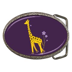 Cute Roller Skating Cartoon Giraffe Belt Buckle (oval) by CreaturesStore