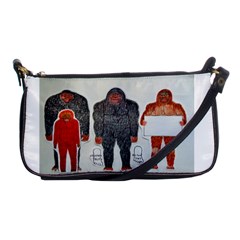 1 Neanderthal & 3 Big Foot,on White, Evening Bag by creationtruth