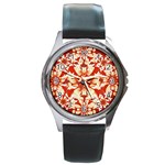 Digital Decorative Ornament Artwork Round Leather Watch (Silver Rim) Front