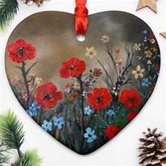 Poppy Garden Heart Ornament (two Sides) by rokinronda