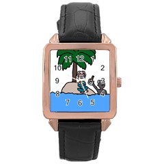 Desert Island Humor Rose Gold Leather Watch 