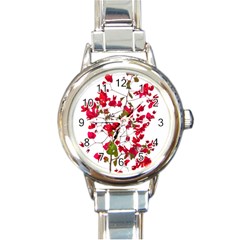 Red Petals Round Italian Charm Watch