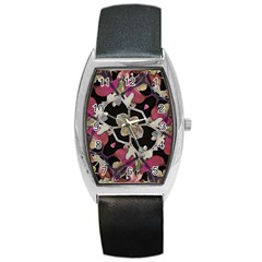 Floral Arabesque Decorative Artwork Tonneau Leather Watch by dflcprints