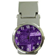 Pretty Purple Patchwork Money Clip With Watch by FunWithFibro