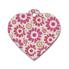 Feminine Flowers Pattern Dog Tag Heart (one Sided) 