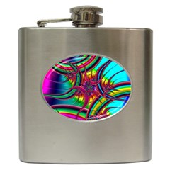 Abstract Neon Fractal Rainbows Hip Flask