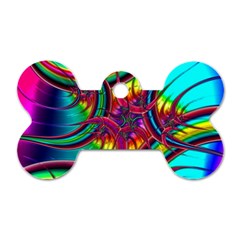 Abstract Neon Fractal Rainbows Dog Tag Bone (one Sided) by StuffOrSomething