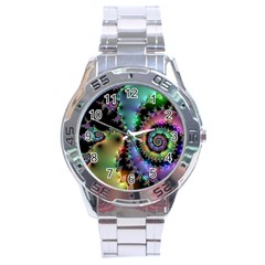 Satin Rainbow, Spiral Curves Through The Cosmos Stainless Steel Watch by DianeClancy