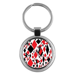 Distorted Diamonds In Black & Red Key Chain (round) by StuffOrSomething