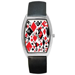 Distorted Diamonds In Black & Red Tonneau Leather Watch by StuffOrSomething