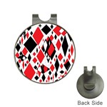 Distorted Diamonds In Black & Red Hat Clip with Golf Ball Marker Front