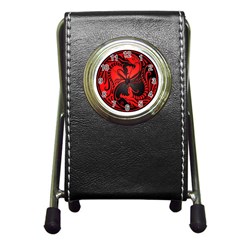 Yin Yang Dragons Red And Black Stationery Holder Clock by JeffBartels