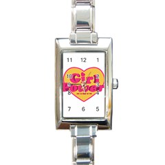 Girl Power Heart Shaped Typographic Design Quote Rectangular Italian Charm Watch by dflcprints