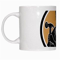 Carpenter Holding Hammer Woodcut White Coffee Mug by retrovectors