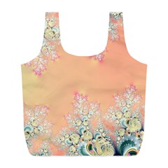 Peach Spring Frost On Flowers Fractal Reusable Bag (l) by Artist4God