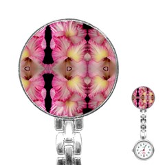 Pink Gladiolus Flowers Stainless Steel Nurses Watch by Artist4God