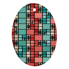 Red And Green Squares Oval Ornament (two Sides) by LalyLauraFLM