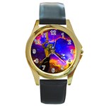 Star Fighter Round Leather Watch (Gold Rim)  Front