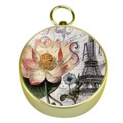 Vintage Paris Eiffel Tower Floral Gold Compass by chicelegantboutique