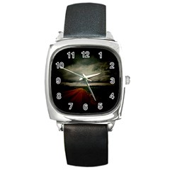 Dark Empty Road Square Leather Watch by dflcprints