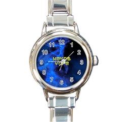 Wake&vape Blue Smoke  Round Italian Charm Watch by OCDesignss