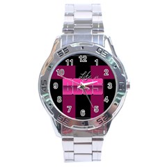 Like A Boss Shiny Pink Stainless Steel Watch by OCDesignss