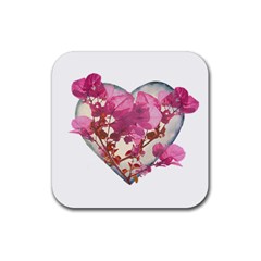 Heart Shaped With Flowers Digital Collage Drink Coaster (square) by dflcprints