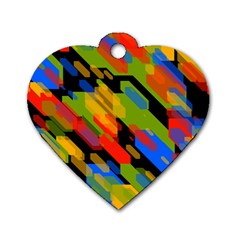 Colorful Shapes On A Black Background Dog Tag Heart (one Side)