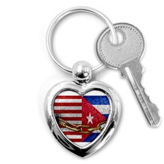 United States And Cuba Flags United Design Key Chain (heart) by dflcprints