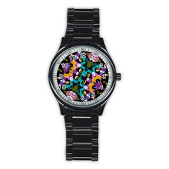 Digital Futuristic Geometric Pattern Sport Metal Watch (black) by dflcprints