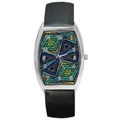 Tribal Style Colorful Geometric Pattern Tonneau Leather Watch by dflcprints