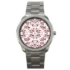 Floral Print Modern Pattern In Red And White Tones Sport Metal Watch by dflcprints