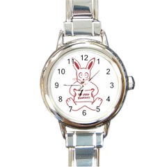 Cute Bunny Happy Easter Drawing I Round Italian Charm Watch