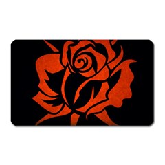 Red Rose Etching On Black Magnet (rectangular)