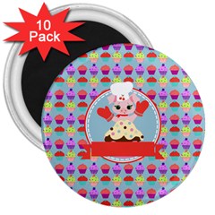 Cupcake With Cute Pig Chef 3  Button Magnet (10 Pack)