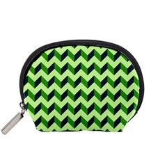 Green Modern Retro Chevron Patchwork Pattern Accessory Pouch (small)